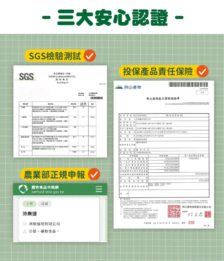 沛樂捷寵物綠唇貝通過 SGS 檢驗測試與產品責任保險